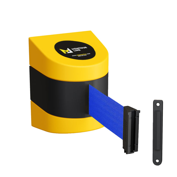 Safety Wall Mount Belt Barrier, Fixed or Magnetic, 15 Ft. Belt - Montour Line WMX 140 - Crowd Control Warehouse