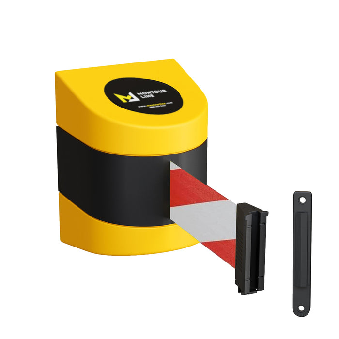 Safety Wall Mount Belt Barrier, Fixed or Magnetic, 15 Ft. Belt - Montour Line WMX 140 - Crowd Control Warehouse