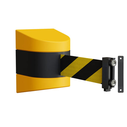 Safety Wall Mount Belt Barrier, Fixed or Magnetic, 8.5 Ft. Belt - Montour Line WMX 140 - Crowd Control Warehouse