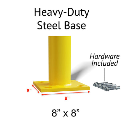 Safety Yellow Steel Bollards, 4.5" Diameter, 24 - 60" Height - Trafford Industrial - Crowd Control Warehouse