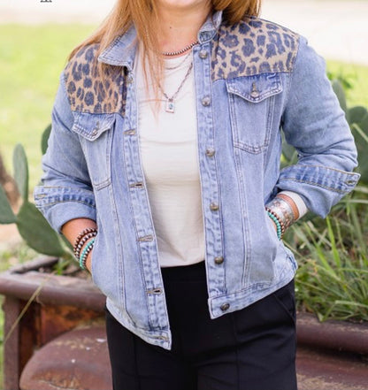 Sarah Clara Leopard Denim Jacket