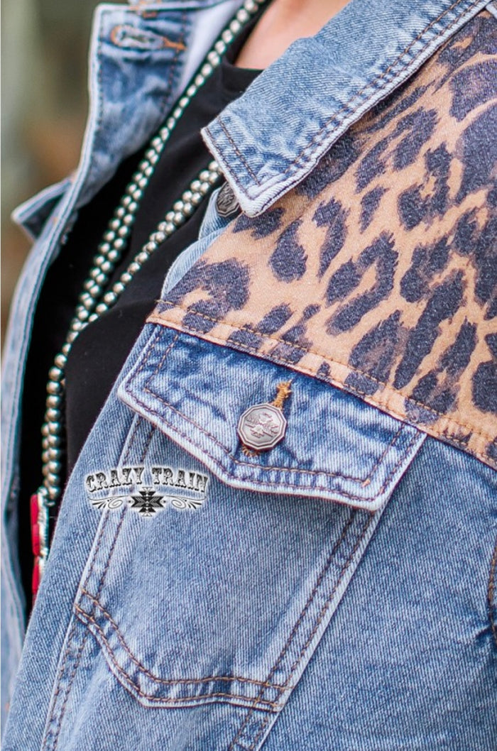 Sarah Clara Leopard Denim Jacket