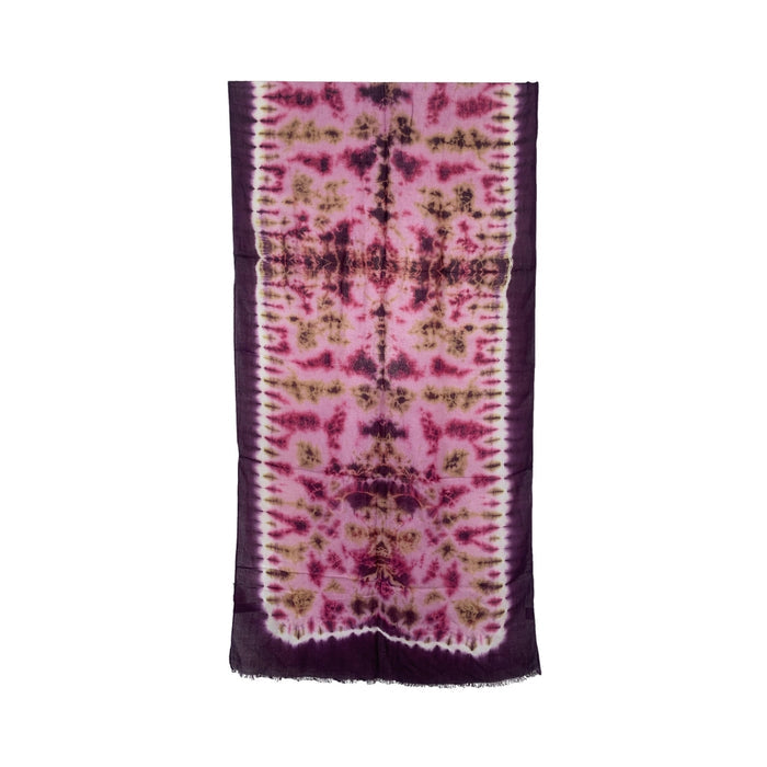 Purple and pink patterned scarf on a white background
