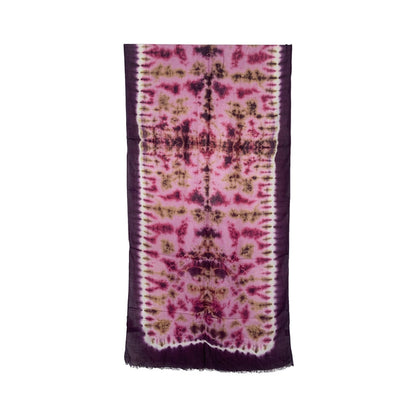 Purple and pink patterned scarf on a white background