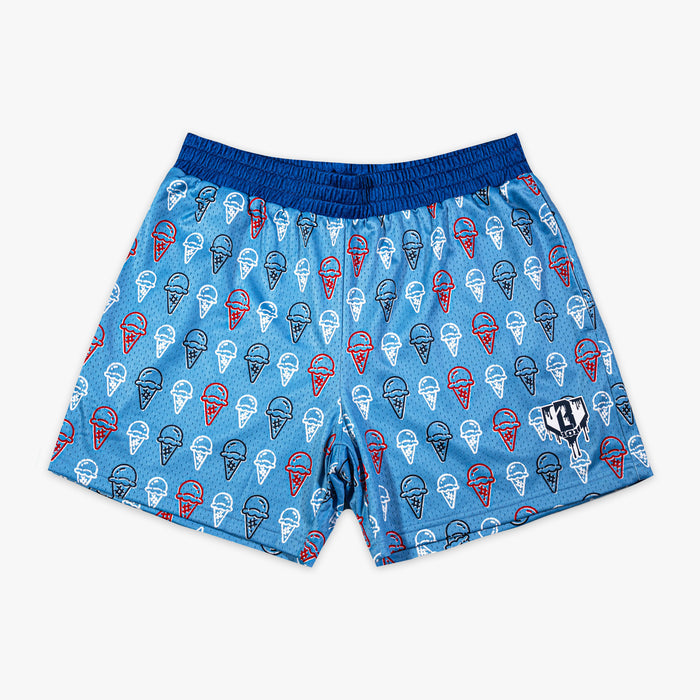 Red, white & blue Scoops Ice Cream Light Blue shorts — front view
