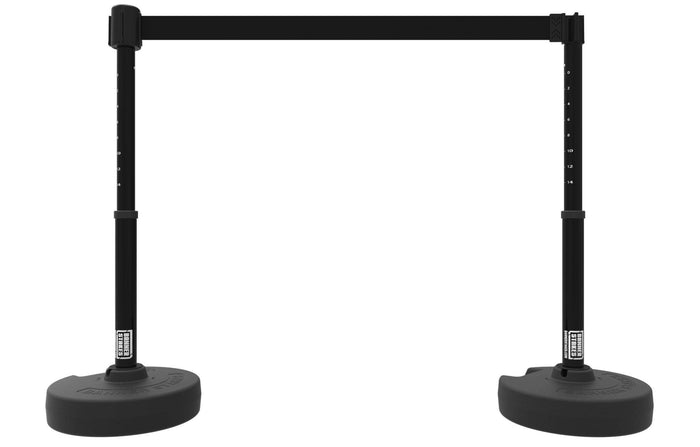 Set of 2 PLUS Line Stanchions with 15 ft Belt Head, Stake, and Base - Banner Stakes - Crowd Control Warehouse