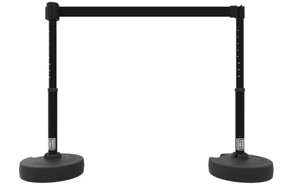 Set of 2 PLUS Line Stanchions with 15 ft Belt Head, Stake, and Base - Banner Stakes - Crowd Control Warehouse