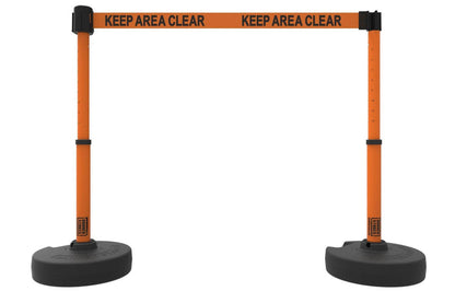 Set of 2 PLUS Line Stanchions with 15 ft Belt Head, Stake, and Base - Banner Stakes - Crowd Control Warehouse