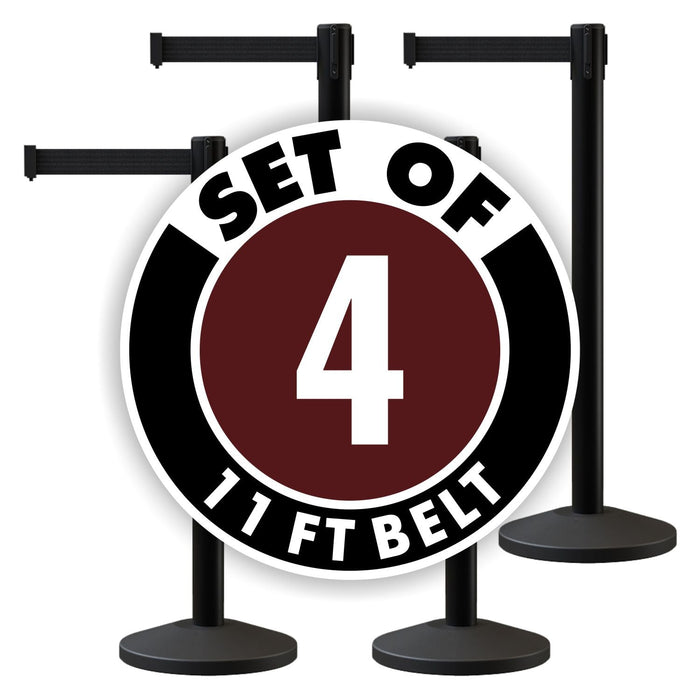 Set of (4) CCW Series RBB - 100 Retractable Belt Barriers - 11 Ft. Belt - Crowd Control Warehouse