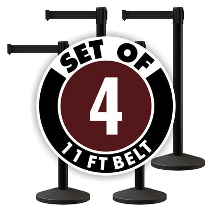 Set of (4) CCW Series RBB - 100 Retractable Belt Barriers - 11 Ft. Belt - Crowd Control Warehouse