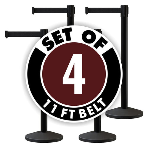 Set of (4) CCW Series RBB - 100 Retractable Belt Barriers - 11 Ft. Belt - Crowd Control Warehouse