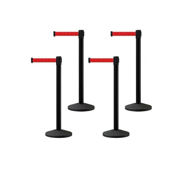 Set of (4) CCW Series RBB - 100 Retractable Belt Barriers - 11 Ft. Belt - Crowd Control Warehouse