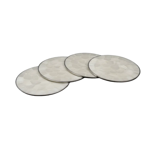 Set of 4 White Capiz/Silver Charger