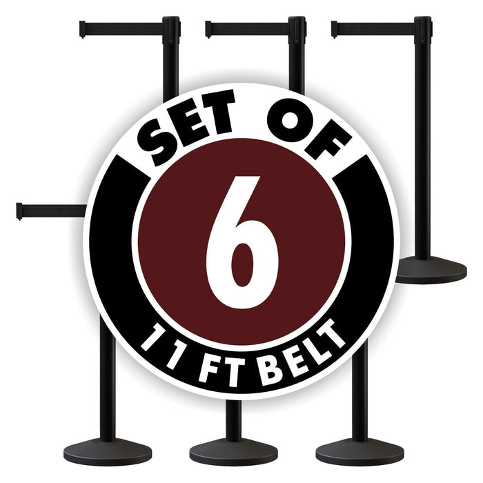 Set of (6) CCW Series RBB - 100 Retractable Belt Barriers - 11 Ft. Belts - Crowd Control Warehouse
