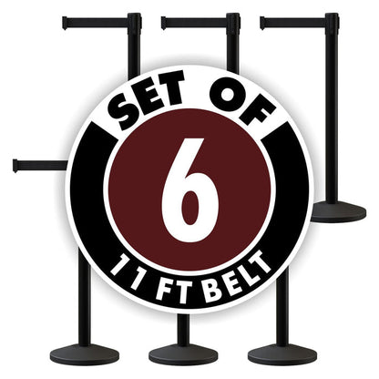 Set of (6) CCW Series RBB - 100 Retractable Belt Barriers - 11 Ft. Belts - Crowd Control Warehouse