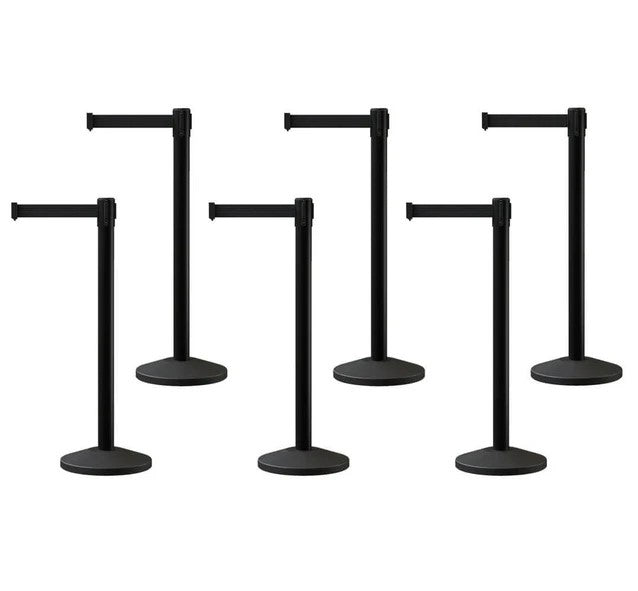 Set of (6) CCW Series RBB - 100 Retractable Belt Barriers - 11 Ft. Belts - Crowd Control Warehouse