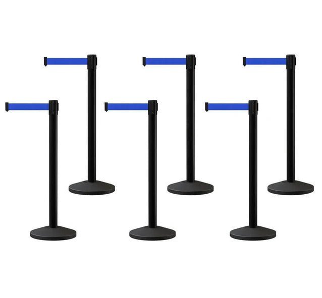 Set of (6) CCW Series RBB - 100 Retractable Belt Barriers - 11 Ft. Belts - Crowd Control Warehouse