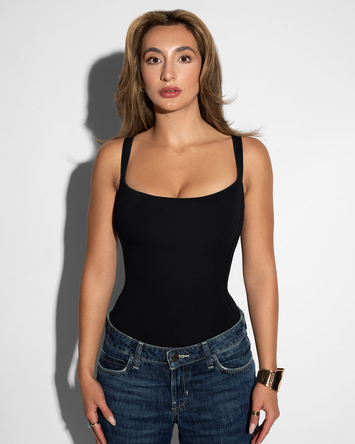 On model front view image of Shapey Bra Cami - Black