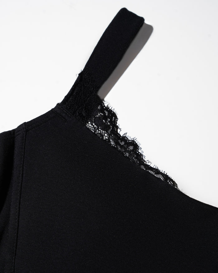 Close up of lace detail on Shapey Bra Cami - Black/Lace black