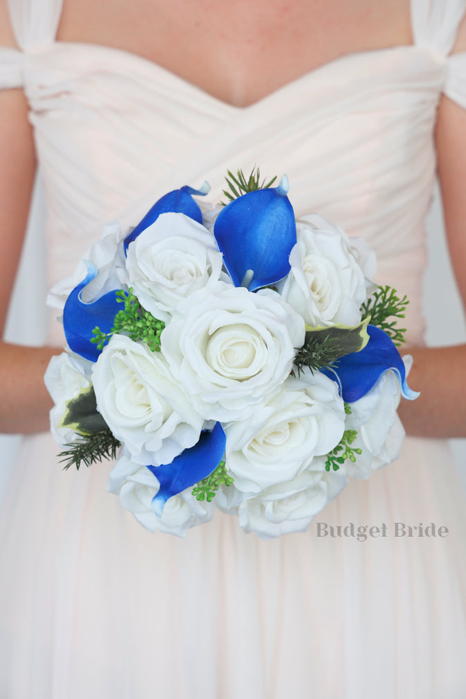 Silk Wedding Bouquet in Blue and White - $115.00 | Wichita Collection