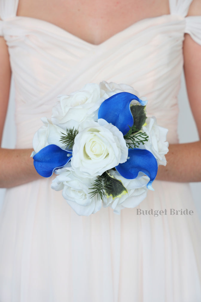 Silk Wedding Bouquet in Blue and White - $115.00 | Wichita Collection