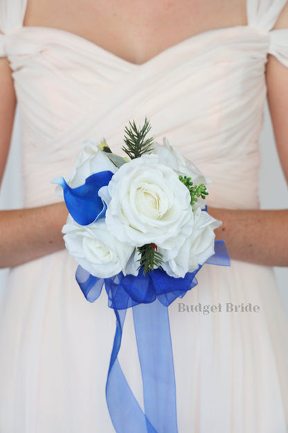 Silk Wedding Bouquet in Blue and White - $115.00 | Wichita Collection