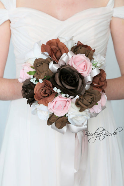 Silk Wedding Bouquet in Brown and Pink - $170.00 | Arbor Collection