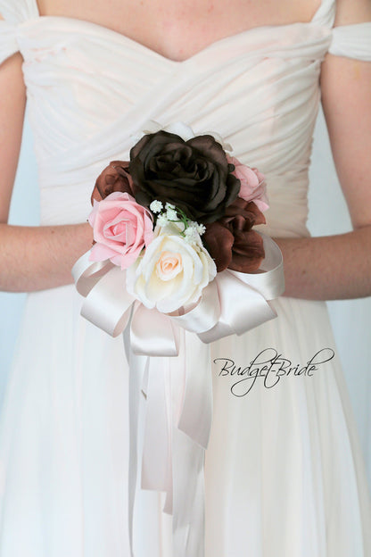 Silk Wedding Bouquet in Brown and Pink - $170.00 | Arbor Collection