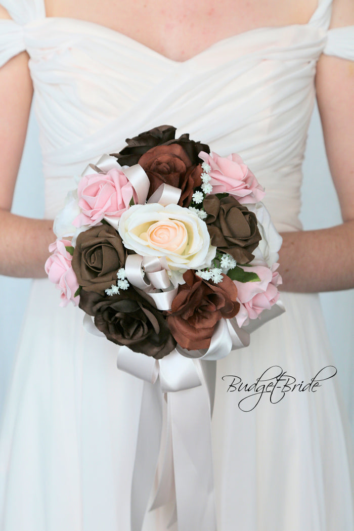 Silk Wedding Bouquet in Brown and Pink - $39.50 | Arbor Collection