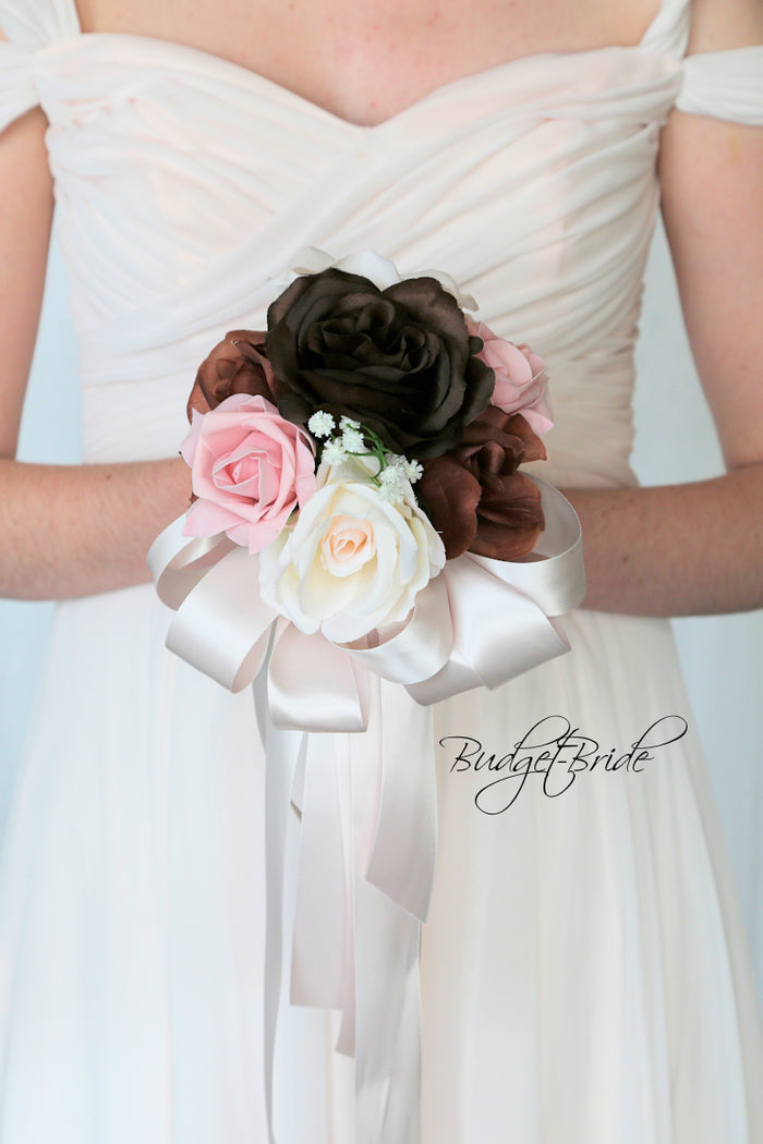 Silk Wedding Bouquet in Brown and Pink - $39.50 | Arbor Collection