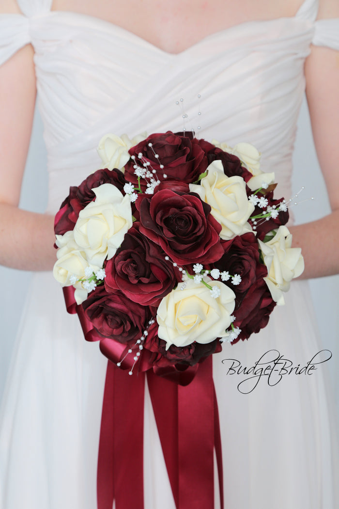Silk Wedding Bouquet in Burgundy and Cream - $39.50| Baro Collection