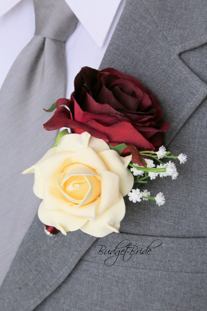 Silk Wedding Bouquet in Burgundy and Cream - $39.50| Baro Collection