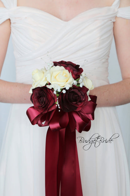 Silk Wedding Bouquet in Burgundy and Cream - $58.50| Baro Collection