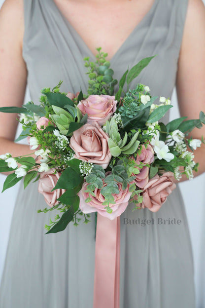 Silk Wedding Bouquet in Dusty Rose and Mauve - $39.50 | Amire Collection