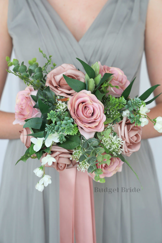 Silk Wedding Bouquet in Dusty Rose and Mauve - $58.50 | Amire Collection