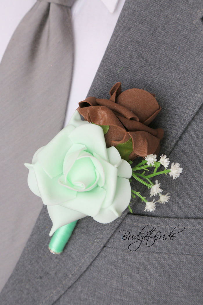 Silk Wedding Bouquet in Mint and Brown - $39.50 | Flagstaff Collection