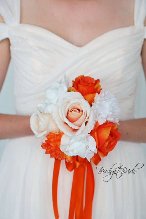 Silk Wedding Bouquet in Peach and Orange - $39.50 | Newark Collection