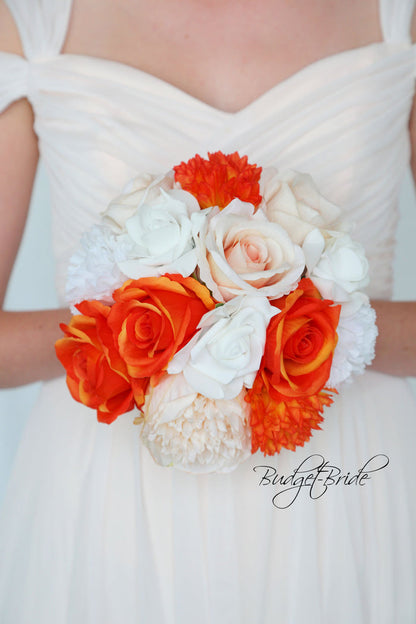 Silk Wedding Bouquet in Peach and Orange - $39.50 | Newark Collection