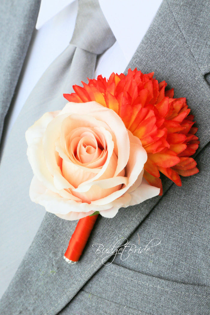 Silk Wedding Bouquet in Peach and Orange - $39.50 | Newark Collection
