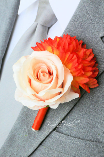 Silk Wedding Bouquet in Peach and Orange - $58.50 | Newark Collection