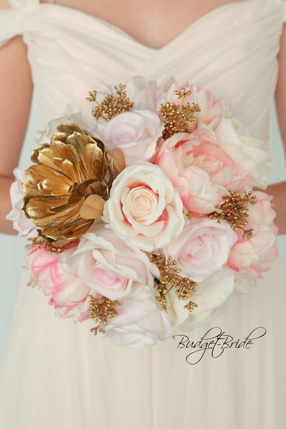 Silk Wedding Bouquet in Pink and Gold - $39.50 | Paxton Collection