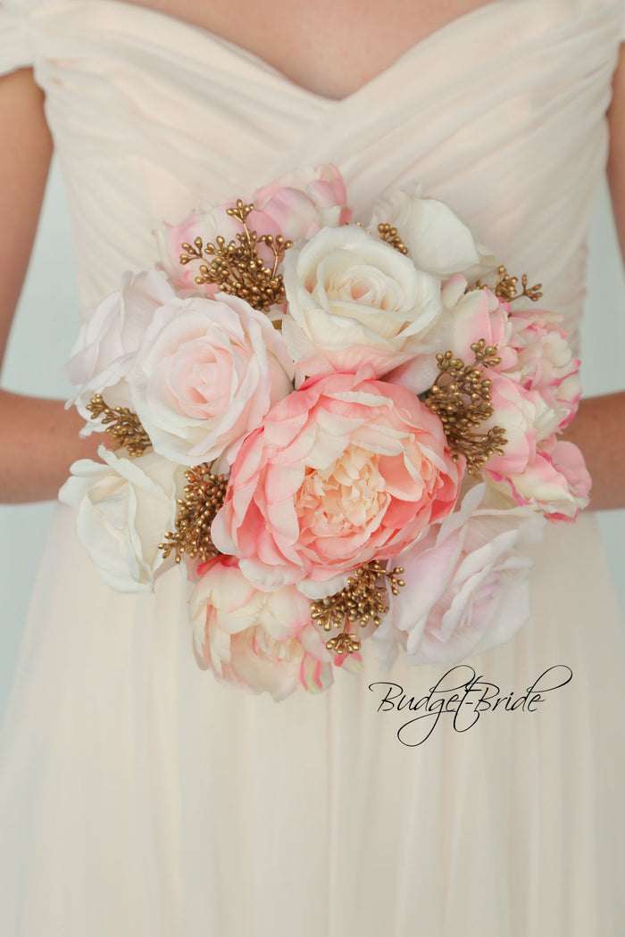 Silk Wedding Bouquet in Pink and Gold - $39.50 | Paxton Collection