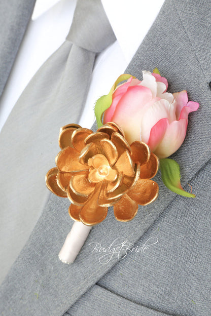 Silk Wedding Bouquet in Pink and Gold - $39.50 | Paxton Collection
