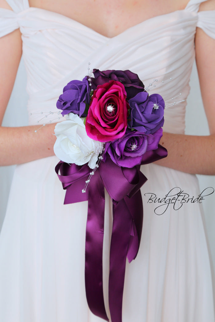 Silk Wedding Bouquet in Plum and Magenta - $39.50 | Eddington Collection