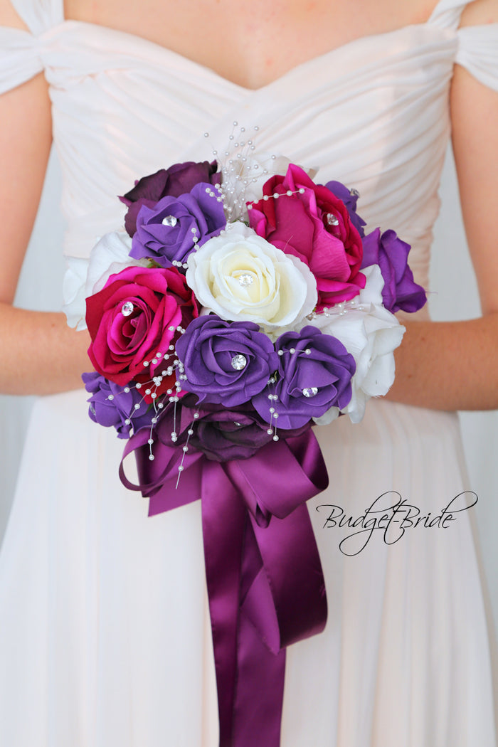 Silk Wedding Bouquet in Plum and Magenta - $39.50 | Eddington Collection