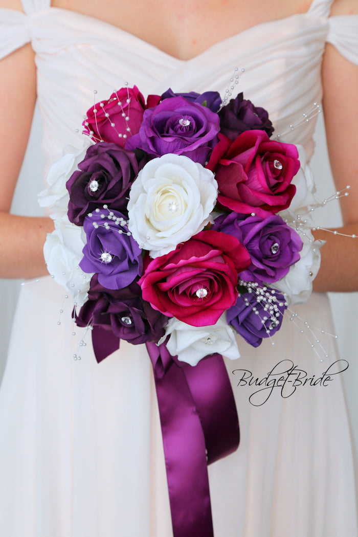 Silk Wedding Bouquet in Plum and Magenta - $58.50 | Eddington Collection
