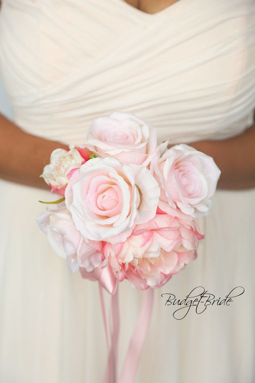Silk Wedding Bouquet with Pink Peonies - $39.50 | Romance Collection
