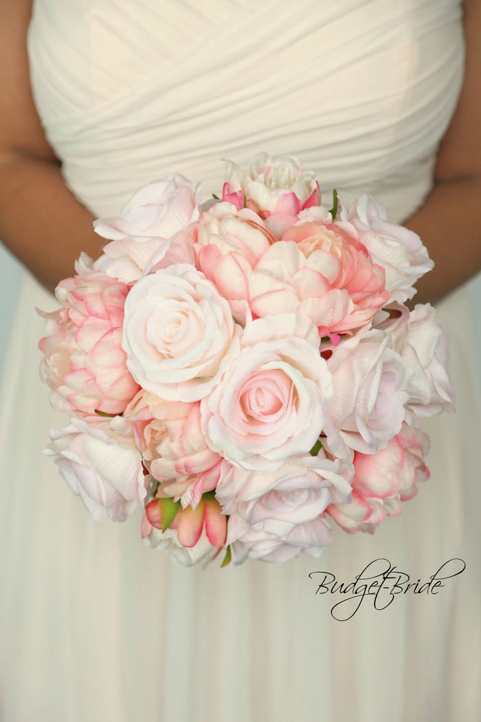 Silk Wedding Bouquet with Pink Peonies - $39.50 | Romance Collection
