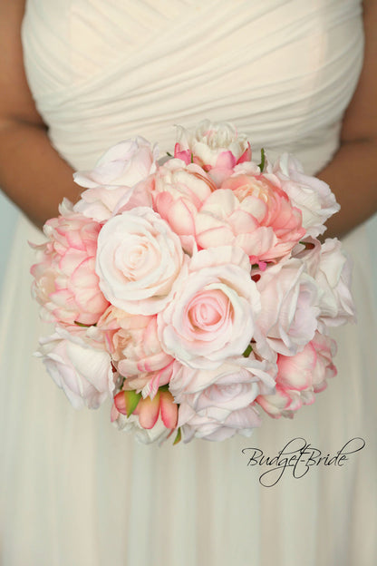 Silk Wedding Bouquet with Pink Peonies - $39.50 | Romance Collection