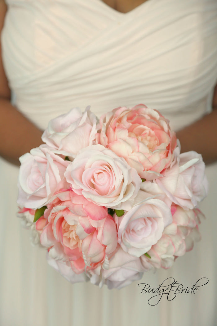 Silk Wedding Bouquet with Pink Peonies - $39.50 | Romance Collection